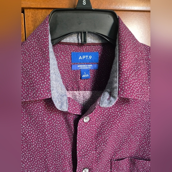 Apt 9 Seriously Soft Untucked Fit Purple Pattern Dress Shirt Mens Large - Picture 3 of 5